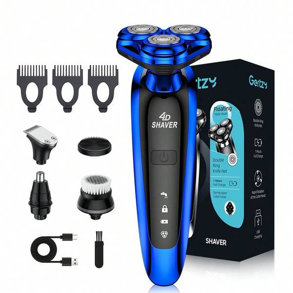 Barbeador Elétrico para Homens, Aparador Portátil Recarregável por USB, Lâminas Flutuantes com Visor Digital