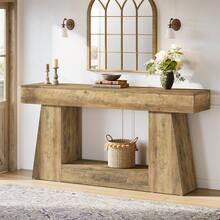 LITTLE TREE Console Table For Living Room, 63" Farmhouse Sofa Table With Storage For Entryway & Hallway, Narrow Long Rustic Design Behind Couch, Oak Finish Versatile Storage Solution - màu nâu - Xem 9
