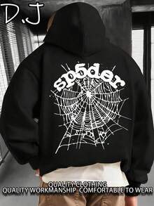 "SP5DER" Spider Web Hoodie For Men (250g Polyester) Men's Hoodie Is Suitable For Outdoor Sports And Is An Ideal Choice For Autumn And Winter Printing - 黑色 - 查看 1