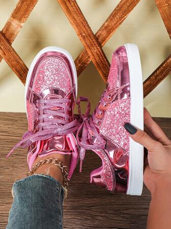 Bequem und einfach, stilvolle Outdoor-Leisure Schuhe, Urban Serie, Glitzer Design, geeignet für Pendeln, Fitness, Reisen, schimmernde rosa Schuhe, runde Zehenkappe, Niedrigriemen, multifunktional, Urlaubsgeschenk, Sneaker für Frauen.