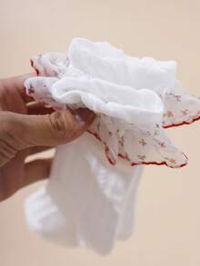 2双花边装饰短袜，白色，荷叶边踝袜，中筒袜 - 彩色 - 查看 8