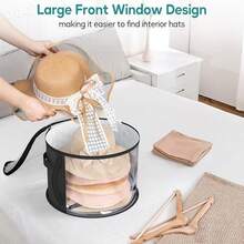 1pc Clear PVC Hat Storage Organizer With Zipper Closure, Portable Stackable Round Brim Hat Container With Handle, Transparent Fashion Hat Storage Bucket For Beach Hats, Easy To Use, Gender Reveal Party, The Perfect Gift For Colleagues, Friends, And Family, Back To School - Black and White - View 6