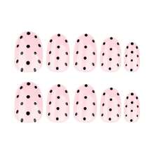 Polka Dot Press On Nails Medium Oval Fake Nails Light Pink False Nails Press Ons With Black Dots Design,Reusable Artificial Nail,Full Cover Glossy  On Nail Stick On Nails For Women Manicure 24PcsStyle-22 - 樣式-22 - 查看 6