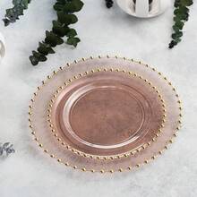 New  32 Piece Combo Plastic Dinner PlatDisposable Plastic Fancy Heavy Duty Party Dish7 Inch And 10 Inch, Translucent Rose And Gold Beaded - Hoa hồng trong suốt - Bộ sưu tập hạt vàng - Xem 2