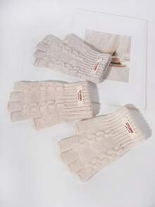 一双男女通用的保暖柔软冬季白色露指手套，高品质新款美利奴羊毛针织触屏手套，纯色设计，男士狩猎礼物，最佳男女圣诞礼物，弹性腕带 - B-25038 - 查看 6