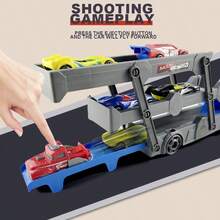 一套变形卡车发射器玩具套装，包含3/6辆迷你小车、可折叠滑梯、可变形设计、ABS材质，儿童派对礼物，生日、圣诞节、复活节礼物，也适合万圣节、圣诞节活动、派对用品