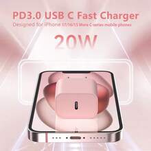 PD Charger 20W Fast Charging Type-C Power Adapter With 1 USB C To C Data Cable (Length: 3.3FT/6.6FT/10FT) Compatible With IPhone 17,16,15 Pro Max,WithSamsung Fast Charging Cable Phone Charger High Output Power - EU C Type Plug(220-240V) - View 4