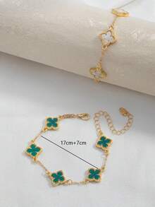 一套两件时尚四叶草黑白优雅百搭手链，适合女孩佩戴 - 彩色 - 查看 4