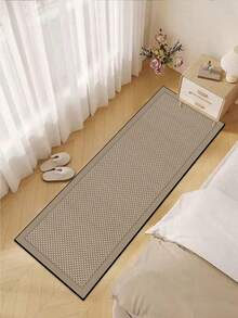 1pc Silicone-Based Kitchen Mat, Beige & Dark Beige Interlocking Woven Texture Pattern, Cushioned Anti-Fatigue Kitchen Rug, Absorbent Mat Suitable For Kitchen, Bathroom, Entryway, Laundry Room