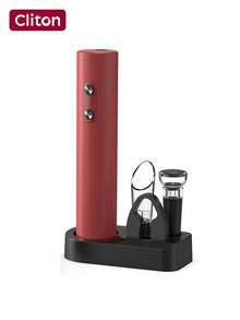 CLITON 5-In-1 Electric Wine Opener Gift Set Electric Wine Bottle Opener Battery Operated Corkscrew With Foil Cutter, Wine Pour, Wine Stopper And Storage Base, Electric Wine Opener, Battery Operated Corkscrew Wine Opener With Foil Cutter, Aerator, Vacuum Stopper And Storage Base, Ideal Wine Gifts For Birthdays, Weddings, Housewarmings,