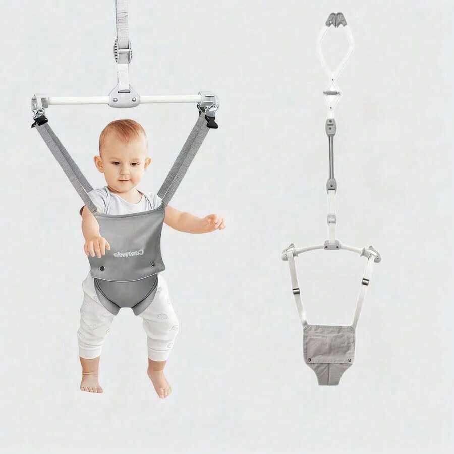 Lcchabls Baby Doorway Jumper For 6-36 Months,Portable Baby Jumper & Bouncer,Balance & Coordination Trainer,Secure Clamp,Steel Spring,Adjustable Strap,Soft Seat - Grey - View 1