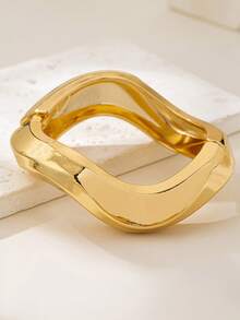 3件/套 简约光滑几何波浪不对称水滴形手链套装，适合女性，精致质感抛光金属和锌合金材质 - 金黃色 - 查看 13