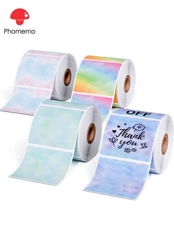 Phomemo 1 Stück Thermoetikettenrolle, farbiges sternenhimmelförmiges Etikett mit 50x50mm Größe, selbstklebendes Thermopapier perfekt für Kleidungsetiketten, Preisschilder, Kategorieaufkleber, Verpackungsaufkleber, Versandetiketten, Produktetiketten