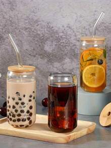 4pcs 16oz/500ml Glass Cups With Lids And Straws, Jar-Style Drinking Glasses, Coffee Mugs, Reusable Straws And Straw Cleaner, Suitable For Restaurant/Hotel/Commercial Use, New Year, Valentine's Day Beverages, Gifts - Multicolor - View 8