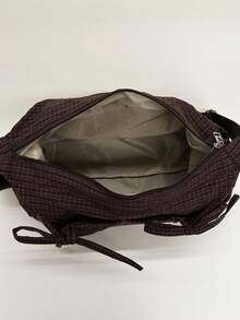 新款格子蝴蝶结抽绳云朵褶皱单肩斜挎包 女士 - 黑色 - 查看 3