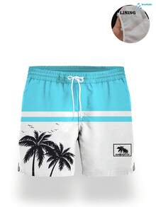 Quần short nam mùa hè in họa tiết, cạp chun, túi xéo, chất liệu Hawaii, nhanh khô, hai lớp lót lưới, họa tiết cây dừa 3D tương phản màu sắc nghệ thuật, quần bơi thời trang thường ngày đi biển. - Nhiều màu - Xem 3