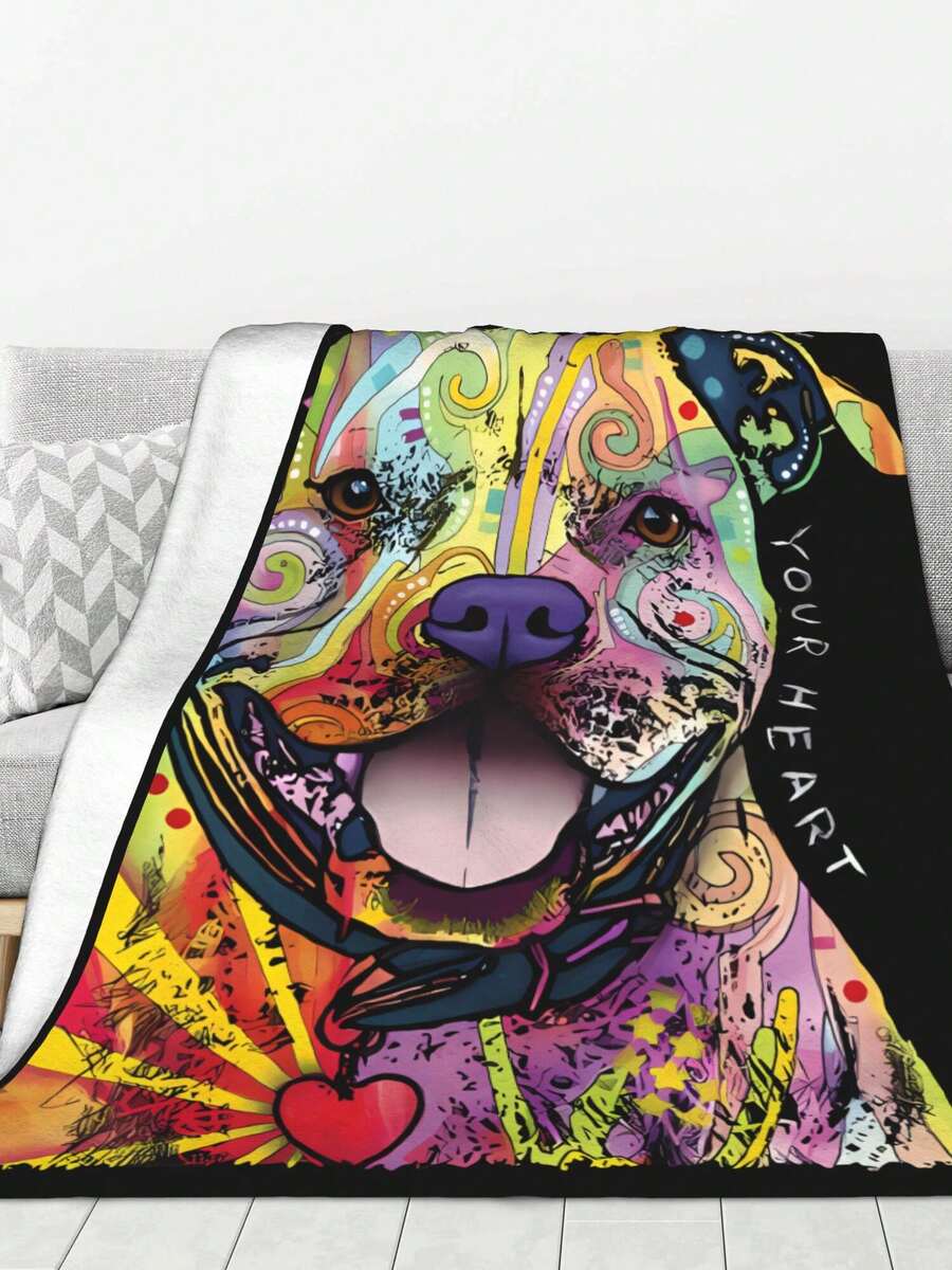 Dean Russo Colorful Cute Dog Fluffy Fuzzy Throw Flannel Blanket Gifts For Women, Soft Cozy Plush Throw Blanket For Couch Bed, Thick Warm Sherpa Fleece Fall Grey Room Decor Men Gifts - 黑色 - 查看 1