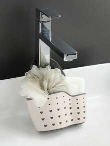 1pc Sink Hanging Drain Basket With Silicone Storage Box, Adjustable Sink Storage Basket, Adjustable Strap Drain Rack - Multicolor - View 2