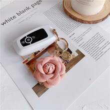 1pc Fashionable Faux Leather Camellia Keychain - Elegant Women'S Coin And Rose Pendant, Perfect For Backpacks, Keys, And Car Accessories In Black, White, Pink | Floral Keychain With Golden Coin Detail - 1 cái màu đen - Xem 4