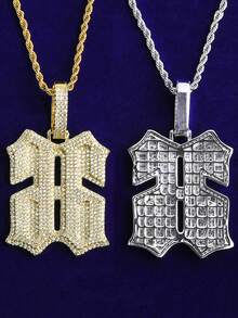 DUBSS 1 Pieza Collar con Colgante de Número 66 Invertido Enchapado en Oro con Circonita Cúbica 5A para Hombres, Joyería Hip Hop - número - Ver 8