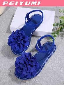 PEIYUMI Women's Summer Beach Sandals With Flower Decor, Stretchable And Easy To Carry - Royal Blue - View 4