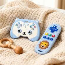 2 piezas Juguete de dentición de controlador de juego de silicona con diseño de oso de dibujos animados, chupete de dentición de silicona, juguete de dentición con diseño de control remoto de TV de león, juguete de dentición de controlador de juego entretenido, juguete perfecto de masticación sensorial para bebés de 0-3-6-12 meses - Multicolor - Ver 8