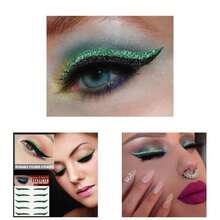 闪光眼线贴纸，即贴式眼线贴，可重复使用眼影贴纸，彩色眼皮贴，派对眼妆，女士银色，便宜，情人节，廉价商品，旅行，旅行必备，房间装饰，情人节礼物，廉价小物，房间，1美元商品，度假必备，女士礼物，卧室，情人节，99美分 - 5-綠色 - 查看 1