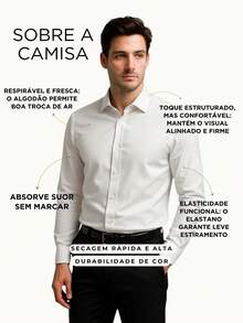 Men's Long-Sleeved Plain Dress Shirt With Buttons For Office And Events, Made Of Cotton And Elastane. - Black - View 3