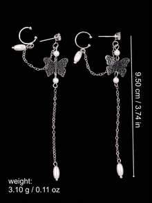 1pair High-End Luxury Bowknot & Rhinestone & Tassel Non Pierced Clip On Earrings For Women - Silver - View 11