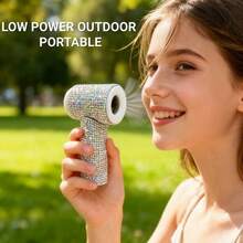 Luxury Diamond Mini Fan, USB-C Rechargeable, Handheld Turbo Fan, 5-Speed Quiet Cooling, Portable Desk Fan For Women & Girls - 薄荷綠-彩磚 - 查看 3