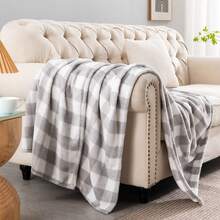 Fleece Throw Blanket For Couch Sofa Bed, Buffalo Plaid Decor Grey And White Checkered Blanket, Cozy Fuzzy Soft Lightweight Warm Blankets For All Seasons - 灰色/白色格子 - 查看 3