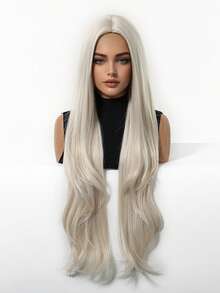 32-Inch Extra Long Wavy Wig, White Curly Synthetic Hair Wig For Women, Girls Daily Party Wear, Heat Resistant Long Wavy Wig, Cosplay Wig - White - View 4