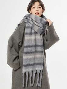 1pc Striped Scarf For Women, Thick & Warm Dual-Use Shawl/Neck Warmer, Autumn/Winter - Multicolor - View 13