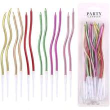 12 velas en espiral, torceduras largas y delgadas para tartas de cumpleaños, velas temáticas para decoración de cupcakes con soporte para cumpleaños, boda, aniversario (colorido)(default) - Multicolor - Ver 2