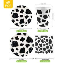 Black & White Cow Print Disposable Plate, Napkin, Cup Set, Plates, Napkins And Cups Party Supplies, Serves 8 Guests, Disposable Paper Plates Party Tableware Suitable For Birthday, Wedding, Theme Party, Family Picnic - Multicolor - View 2