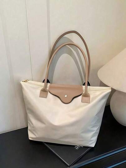 1 pièce Simple et polyvalent Sac fourre-tout décontracté de grande capacité avec grande fermeture éclair Sac à bandoulière pour femmes Convient pour le shopping, les vacances, le travail, les déplacements. Sac à bandoulière pour femmes, sac fourre-tout zippé avec poignée supérieure, sac à bandoulière imperméable, sac en forme de boulette, sac sous le bras, sac en nylon, sac étudiant pliable, pour les voyages, l'école et le bureau.