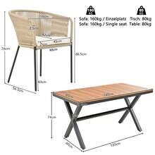 Garden Dining Set, 7 Pieces, Garden Lounge Set Made Of Rope, 6 Armchairs And 1 Table, Table Made Of Acacia Wood, With Footrest And Six Seat Cushions, Removable And Washable