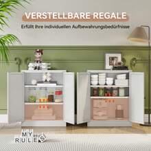 88 Cm High, Freestanding Storage Shelf In White Metal – Kitchen Cabinet With Height-Adjustable Shelves, Ergonomic Handles, Assembly Required