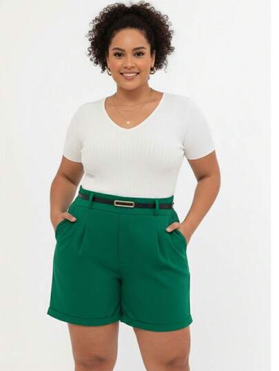 Short Alfaiataria Plus Size com Cinto – Elegância e Conforto