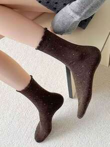 4 pares de calcetines de media caña minimalistas con lunares, estilo coreano Ins, calcetines casuales y versátiles con volantes para primavera/verano - Multicolor - Ver 3