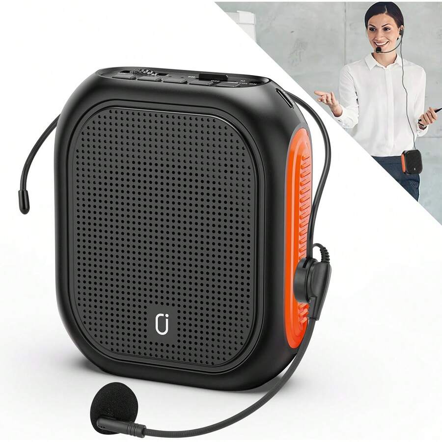 JYX amplificador de voz para el profesor con auriculares con micrófono con cable y la cintura, recargable sistema PA Soporte MP3, AUX in, REC para la enseñanza, reunión, presentación - Negro - Ver 1