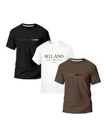 Kit Of 3 Men's T-Shirts, Countries Design, Basic Modern Style, 100% Cotton, California, Paris, Milan, Modern Men's Summer Release - Đen/Trắng/Khaki (các quốc gia) - Xem 1