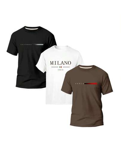 Kit 3 Camiseta Masculina Países Básica Moderna 100% Algodão California Paris Milano  Moderno Homens lançamento verão