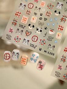 一套可爱卡通狗狗美甲贴纸，3D立体浮雕设计，自粘式美甲贴，可重复使用DIY美甲装饰，可爱美甲配件，优雅礼物