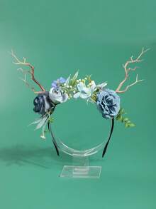 1pc Cute Deer Antler Headband, Floral Branch Wreath Headpiece, Nature Inspired Decor Prop For Photo Shoot, Women Hair Accessories - 22423 - View 7