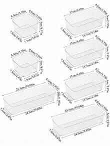 1/4/5/6/7件套抽屉收纳盒，桌面收纳盒，4种尺寸可选，化妆品收纳盒，透明亚克力分类收纳盒，卧室、办公室、浴室抽屉隔板自由组合收纳整理盒，多功能收纳盒，适用于分类存放化妆品和护肤品、文具、办公用品、梳妆台收纳盒、校园用品收纳 - 無色 - 查看 21