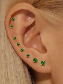 14K镀金立方氧化锆耳钉，低过敏性不锈钢银色/金色耳环，3-4-5-6毫米圆形仿钻CZ耳钉，适合日常佩戴，吸血鬼配饰，万圣节耳环 - 如圖所示 - 查看 5