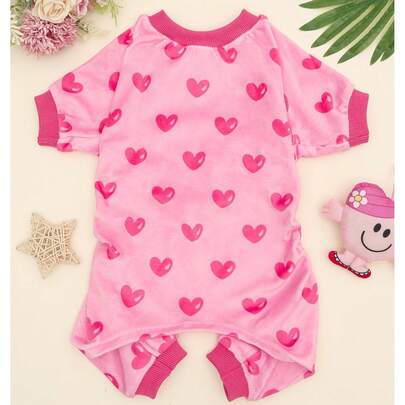 1pc Valentine's Day Dog Pajamas, Soft Pink Heart Pattern, Suitable For Small, Medium And Large Puppies And Kittens, Perfect For Valentine's Day Party Cosplay (Medium)