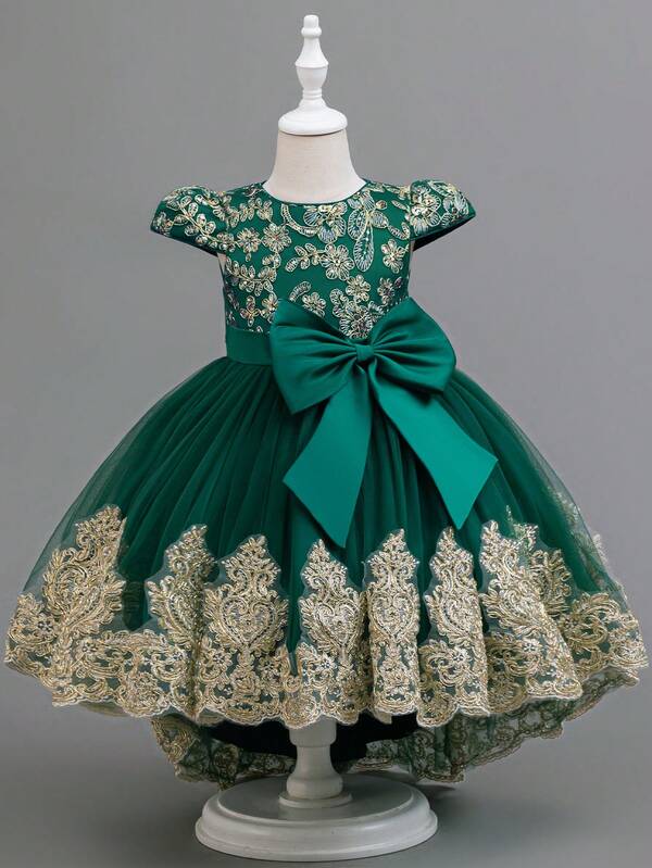 Rochie elegantă, fără mâneci, brodată, luxoasă, de prințesă, rochie formală din tul bufant pentru fetițe cu flori, pentru petrecere