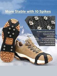 1pc Outdoor Ice Cleats Mountaineering Travel Fishing Snow Anti-Slip Shoe Covers, Stainless Steel 10-Tooth Ice & Snow Spikes, Silicone Lightweight Ice Traction Shoe/Boot Covers - Multicolor - View 2